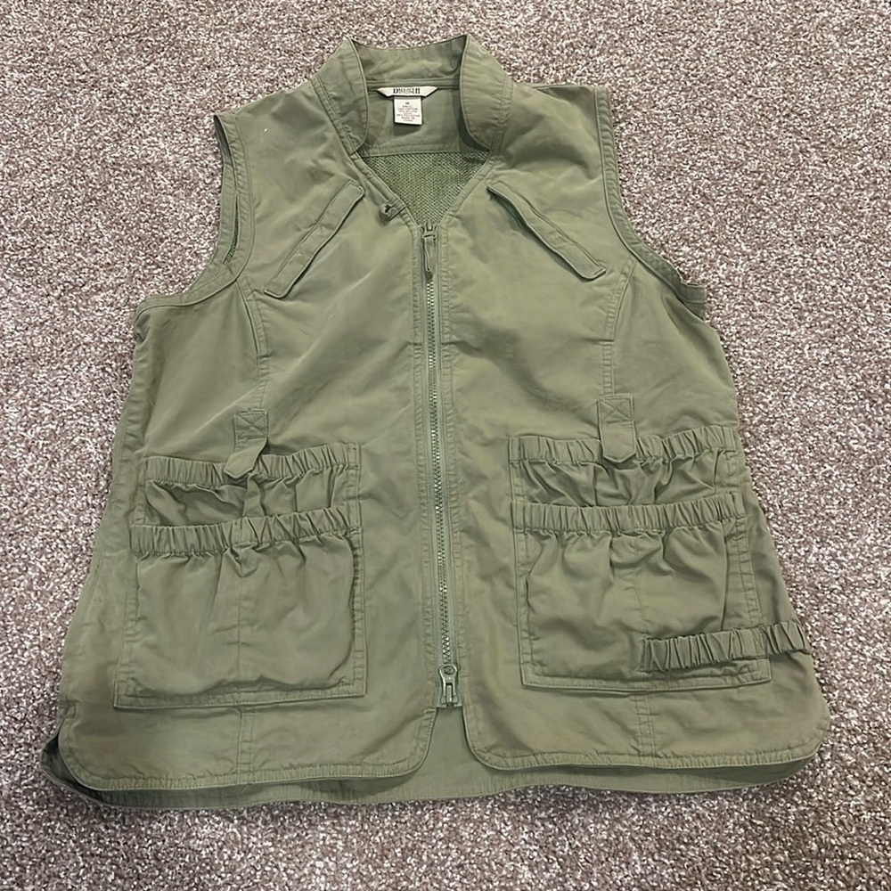 Duluth Trading Co Vest Mens M Green Pockets Utility Fishing Cargo Full Zip
